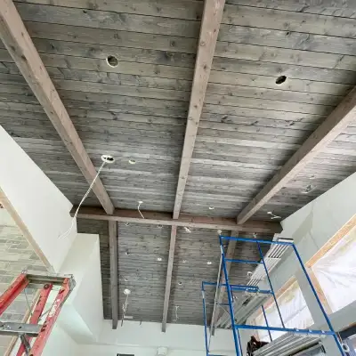 Photo Collage – Gray Wood Ceiling
